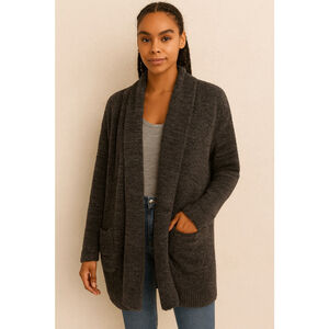 Barefoot Dreams CozyChic Cardigan 1X Charcoal Open Front Soft Knit Sweater